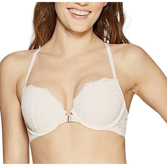 Auden Push Up Demi Cup White Lace Bra NWT Size 34B Racer Back Front Clasp - Picture 1 of 14